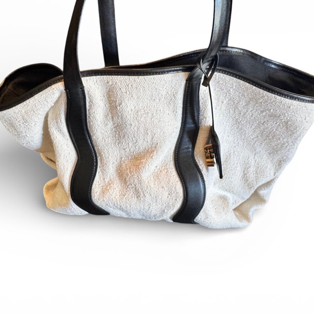 Palm Angels Classic Cabas Tote Bag Canvas Black Leather Trim Palm Charm NWT - Picture 10 of 11